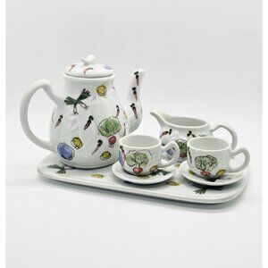 Miniature Floral Tea Set: Hand-Painted Fairy Garden Decor
